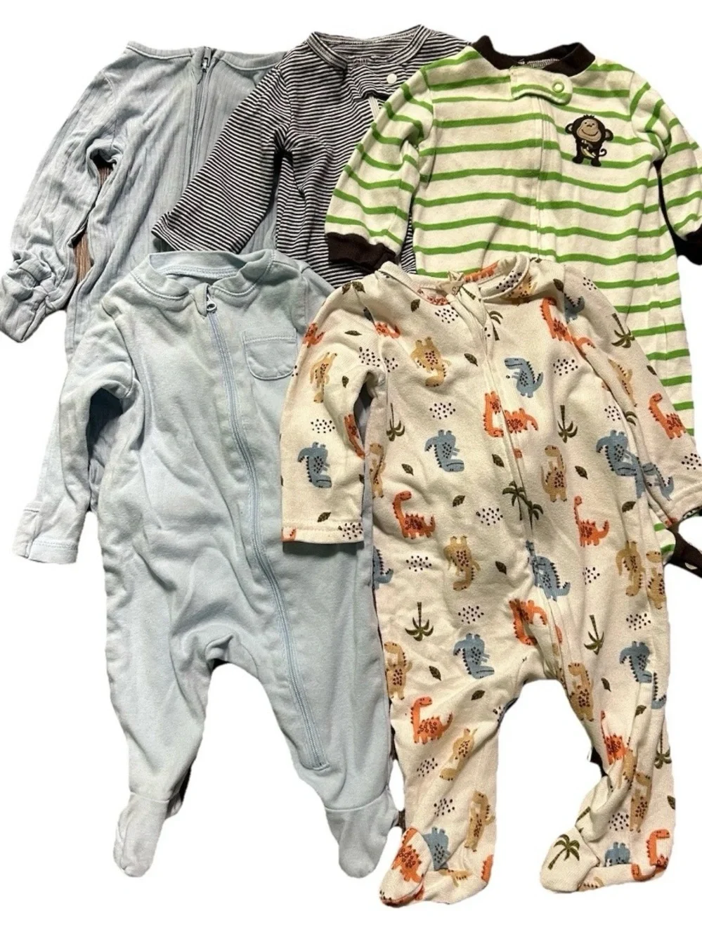 Baby Boy Footie Pajamas Ribbed Striped Dinosaurs 2 Way Zipper Size 3 Months